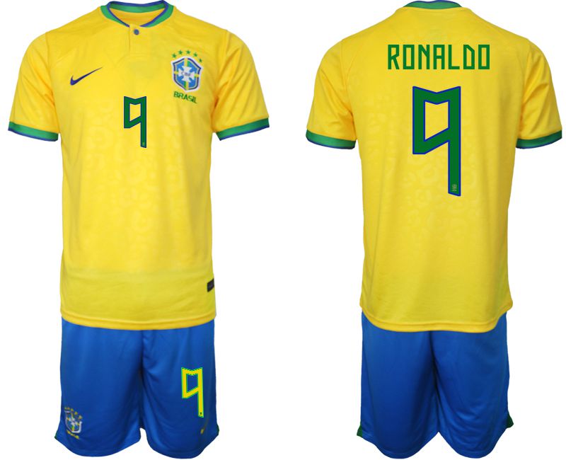 Men 2022 World Cup National Team Brazil home yellow #9 Soccer Jerseys1